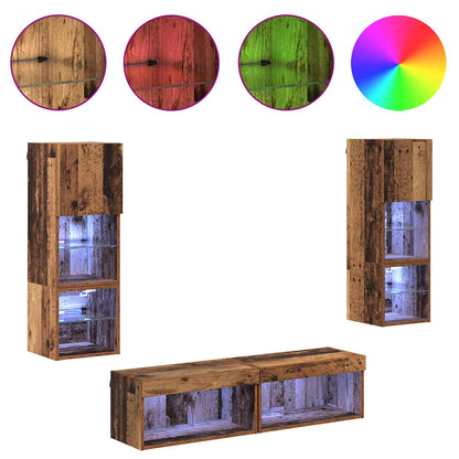 vidaXL Meuble TV mural avec bandes LED 6 pcs Bois de récupération Bois d'ingénierie