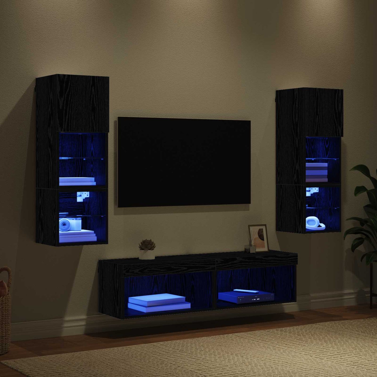 vidaXL Meuble TV mural 6 pcs Noir aspect chêne Aggloméré