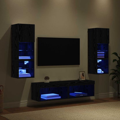 vidaXL Meuble TV mural 6 pcs Noir aspect chêne Aggloméré