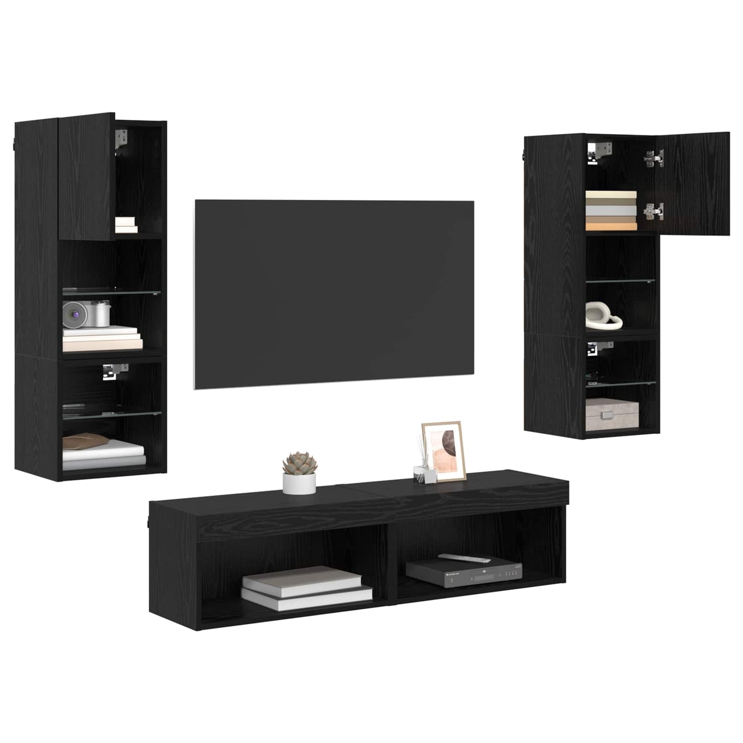vidaXL Meuble TV mural 6 pcs Noir aspect chêne Aggloméré