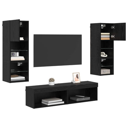 vidaXL Meuble TV mural 6 pcs Noir aspect chêne Aggloméré