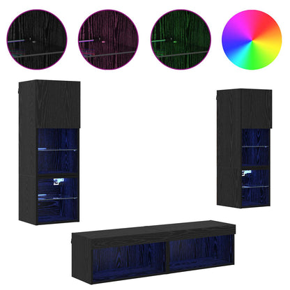 vidaXL Meuble TV mural 6 pcs Noir aspect chêne Aggloméré