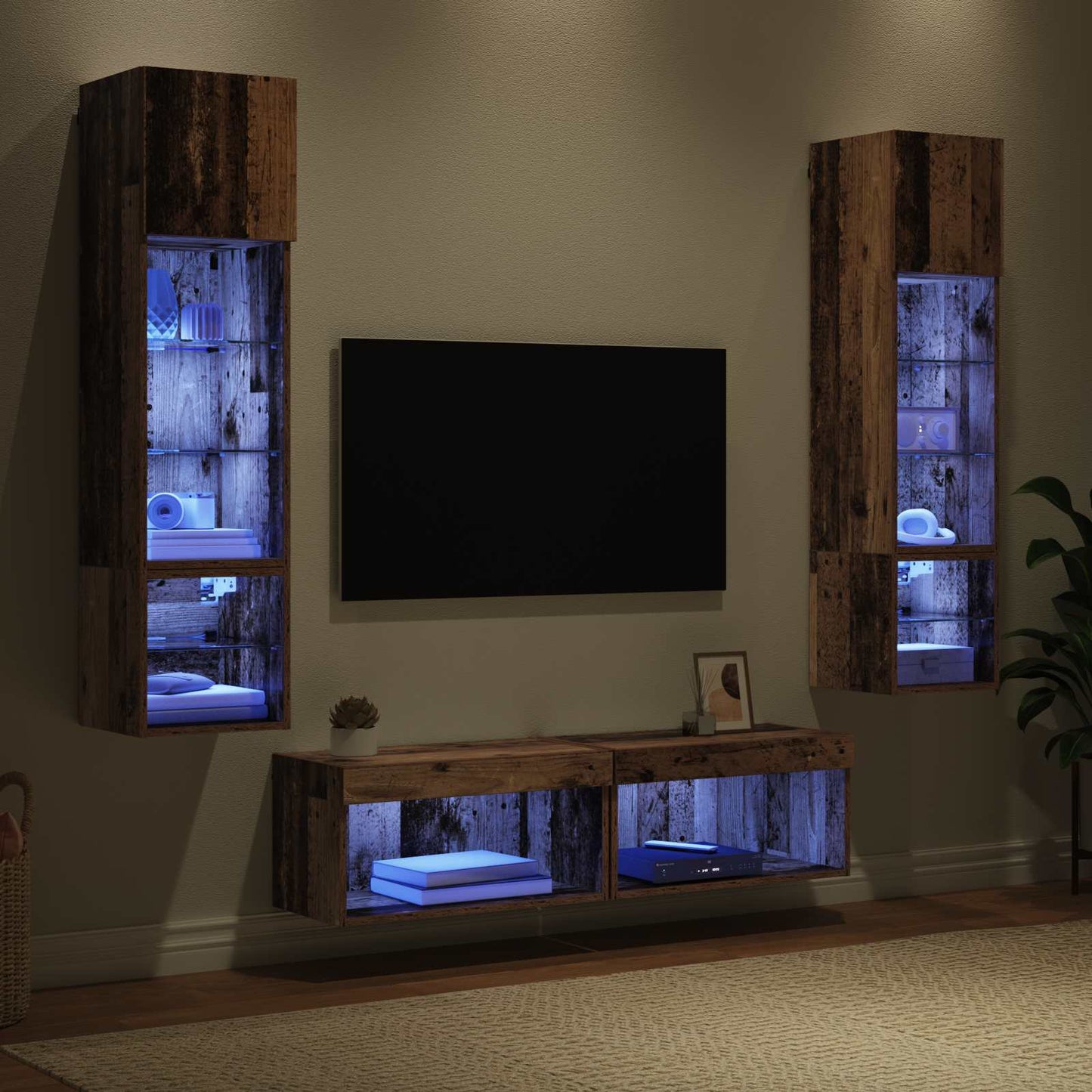 vidaXL Meuble TV mural avec bandes lumineuses LED 6 pcs Bois de récupération Bois d'ingénierie