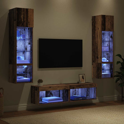 vidaXL Meuble TV mural avec bandes lumineuses LED 6 pcs Bois de récupération Bois d'ingénierie
