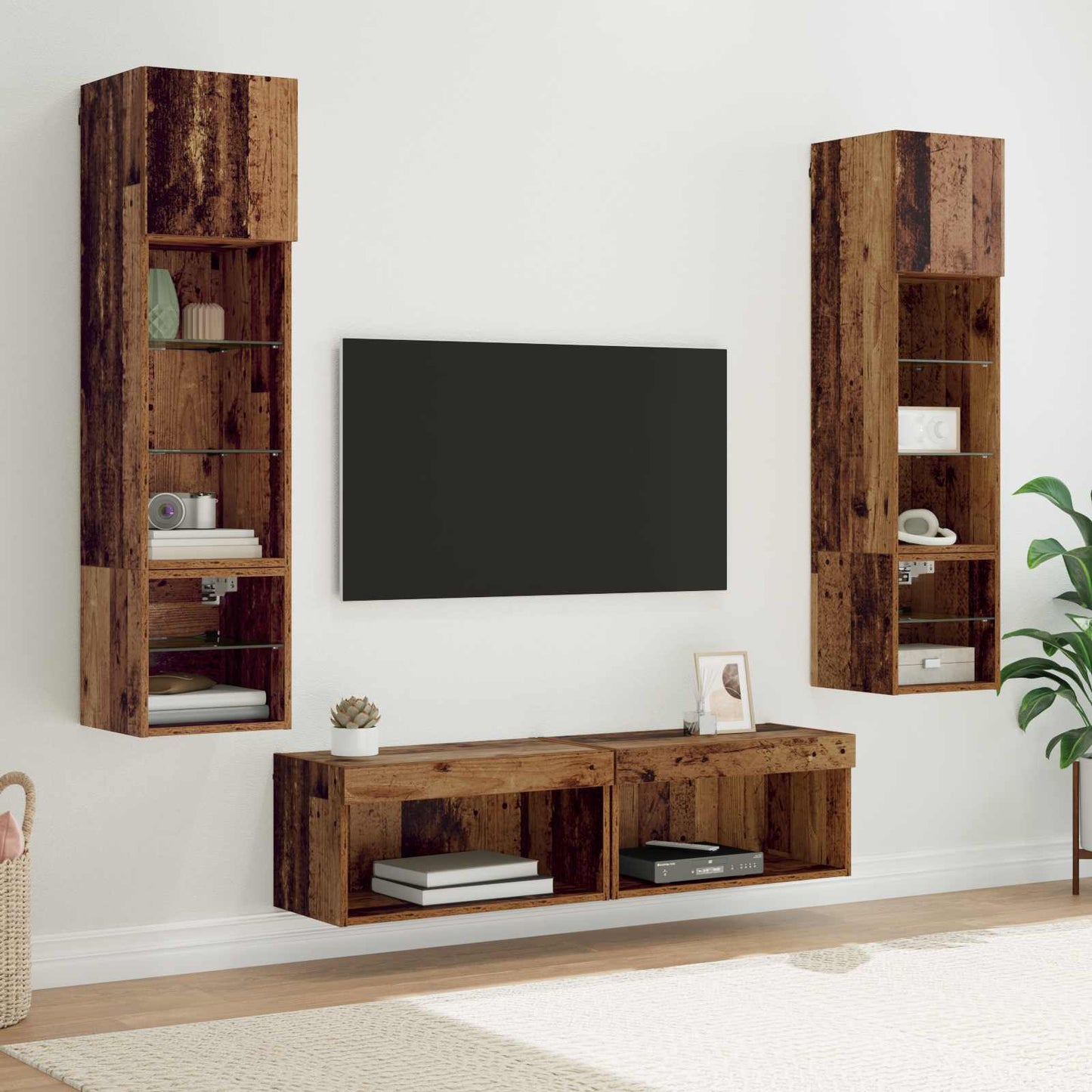 vidaXL Meuble TV mural avec bandes lumineuses LED 6 pcs Bois de récupération Bois d'ingénierie