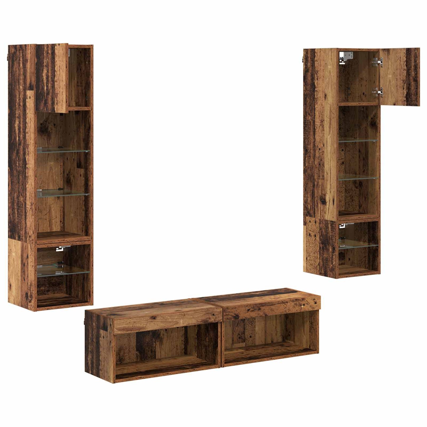 vidaXL Meuble TV mural avec bandes lumineuses LED 6 pcs Bois de récupération Bois d'ingénierie