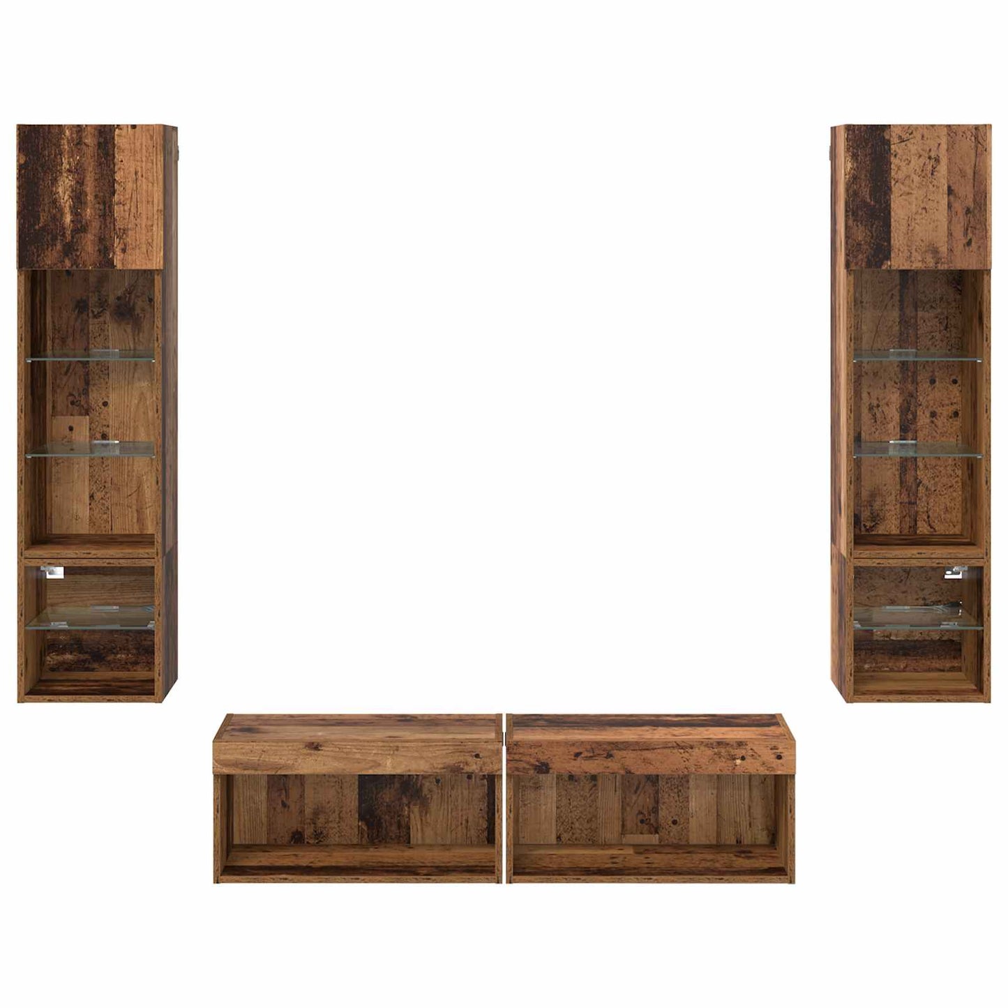 vidaXL Meuble TV mural avec bandes lumineuses LED 6 pcs Bois de récupération Bois d'ingénierie