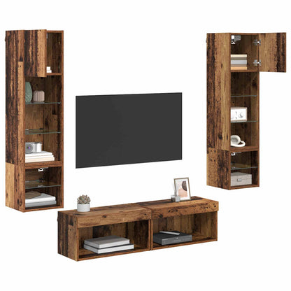 vidaXL Meuble TV mural avec bandes lumineuses LED 6 pcs Bois de récupération Bois d'ingénierie