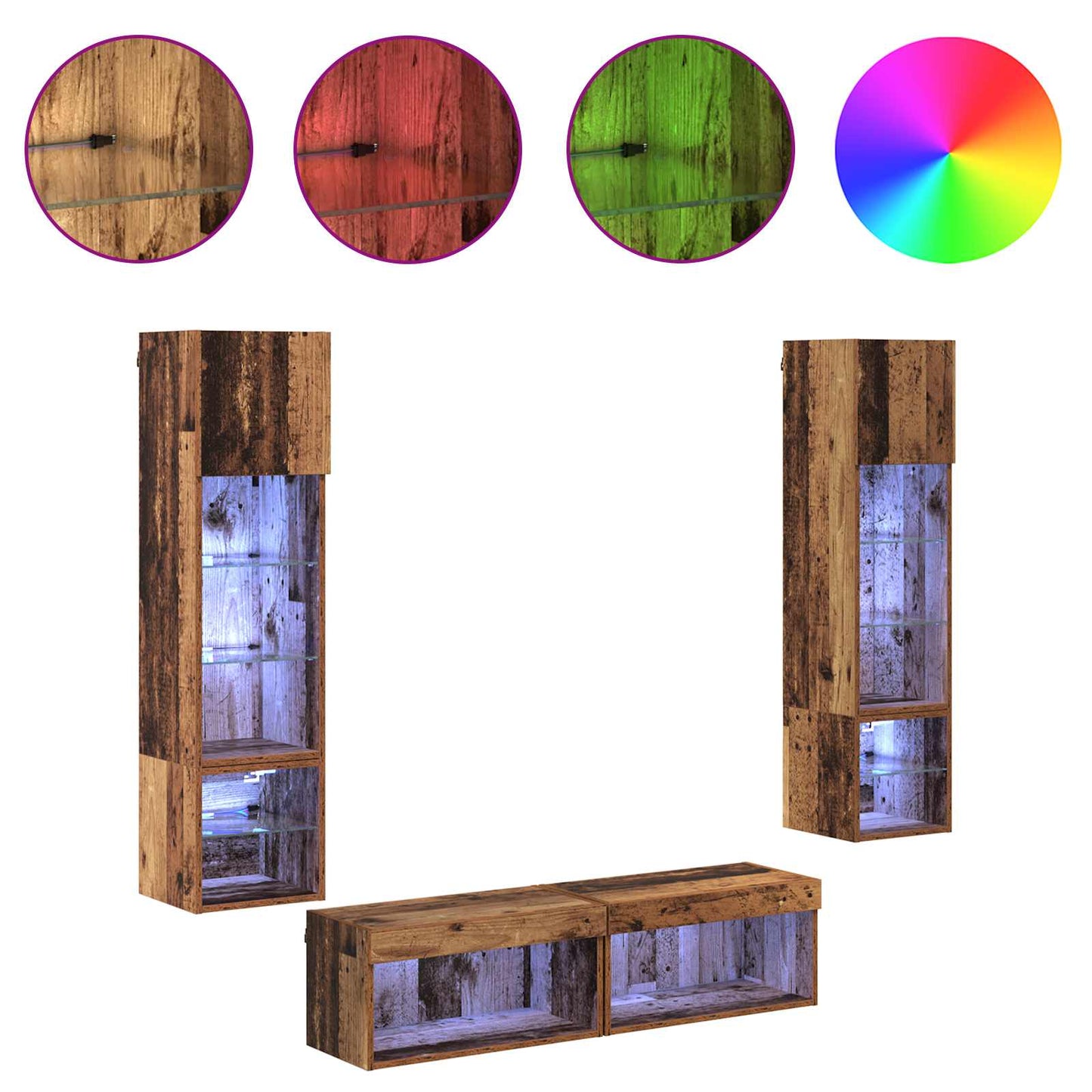 vidaXL Meuble TV mural avec bandes lumineuses LED 6 pcs Bois de récupération Bois d'ingénierie