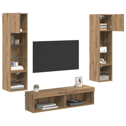 vidaXL TV-Wandmöbel Wandmontiert 6 pcs Artisan-Eiche Holzwerkstoff