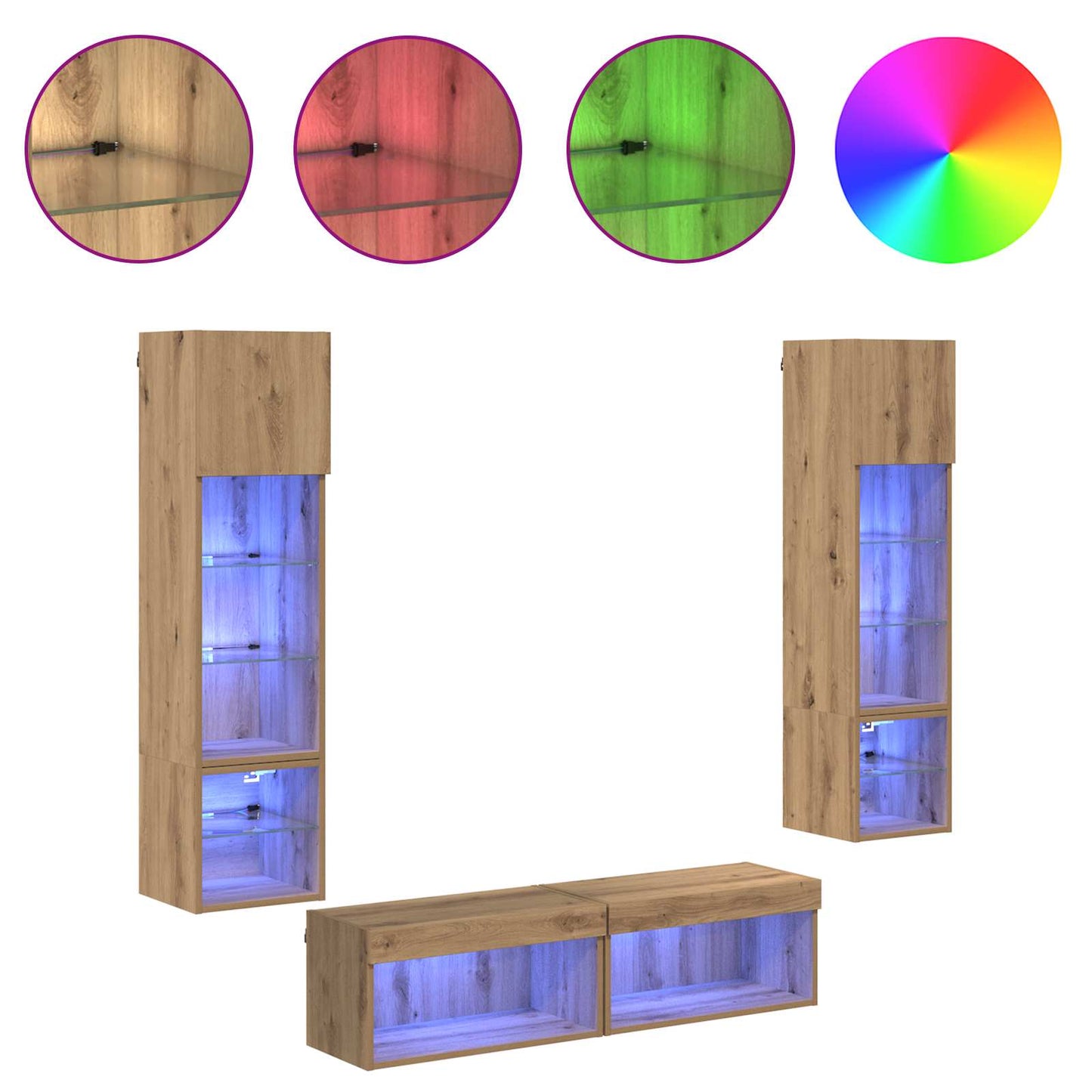 vidaXL TV-Wandmöbel Wandmontiert 6 pcs Artisan-Eiche Holzwerkstoff