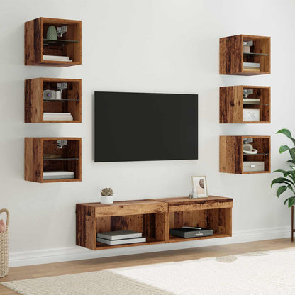 vidaXL Meuble TV avec bandes LED mural 8 pcs bois de récupération verre