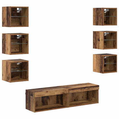 vidaXL Meuble TV avec bandes LED mural 8 pcs bois de récupération verre