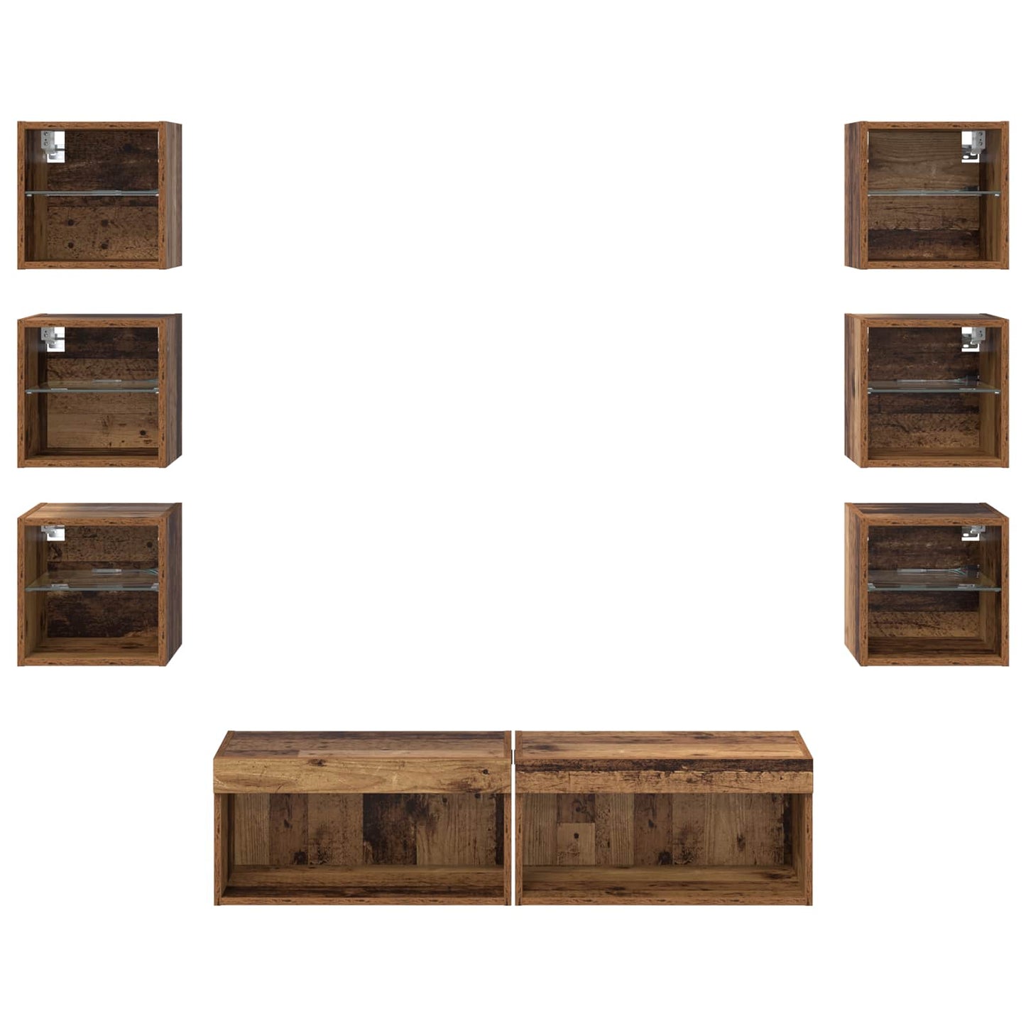 vidaXL Meuble TV avec bandes LED mural 8 pcs bois de récupération verre