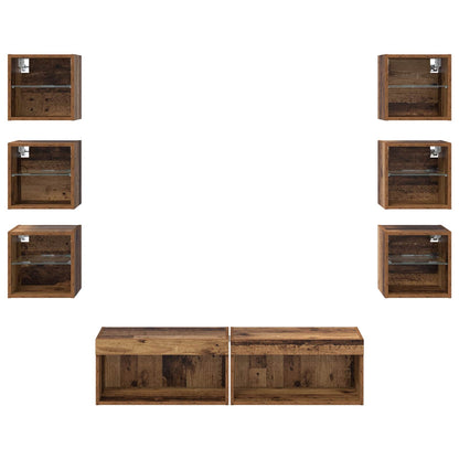 vidaXL Meuble TV avec bandes LED mural 8 pcs bois de récupération verre