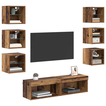 vidaXL Meuble TV avec bandes LED mural 8 pcs bois de récupération verre