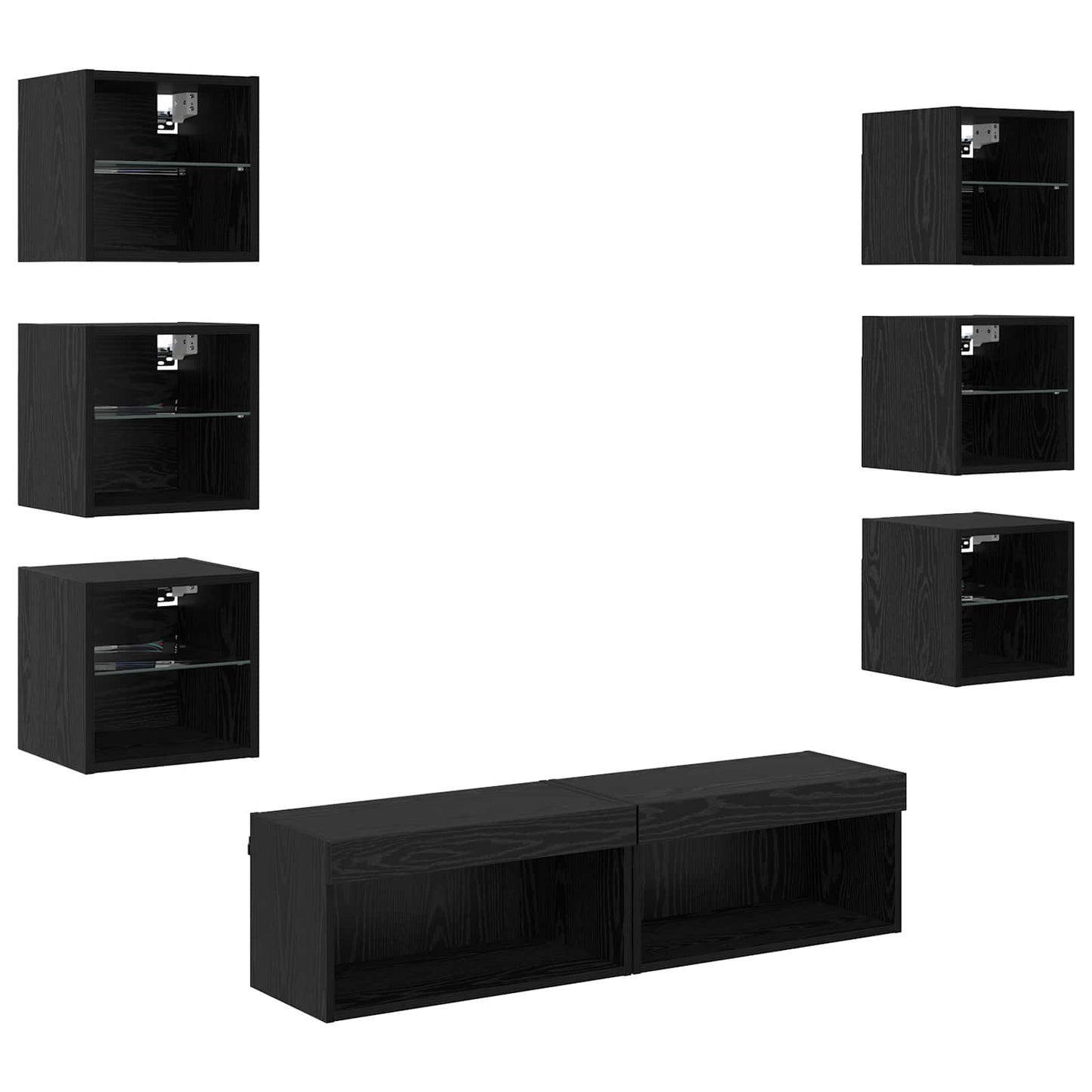 vidaXL Meuble TV avec bandes LED 8 pcs Noir finition chêne Verre