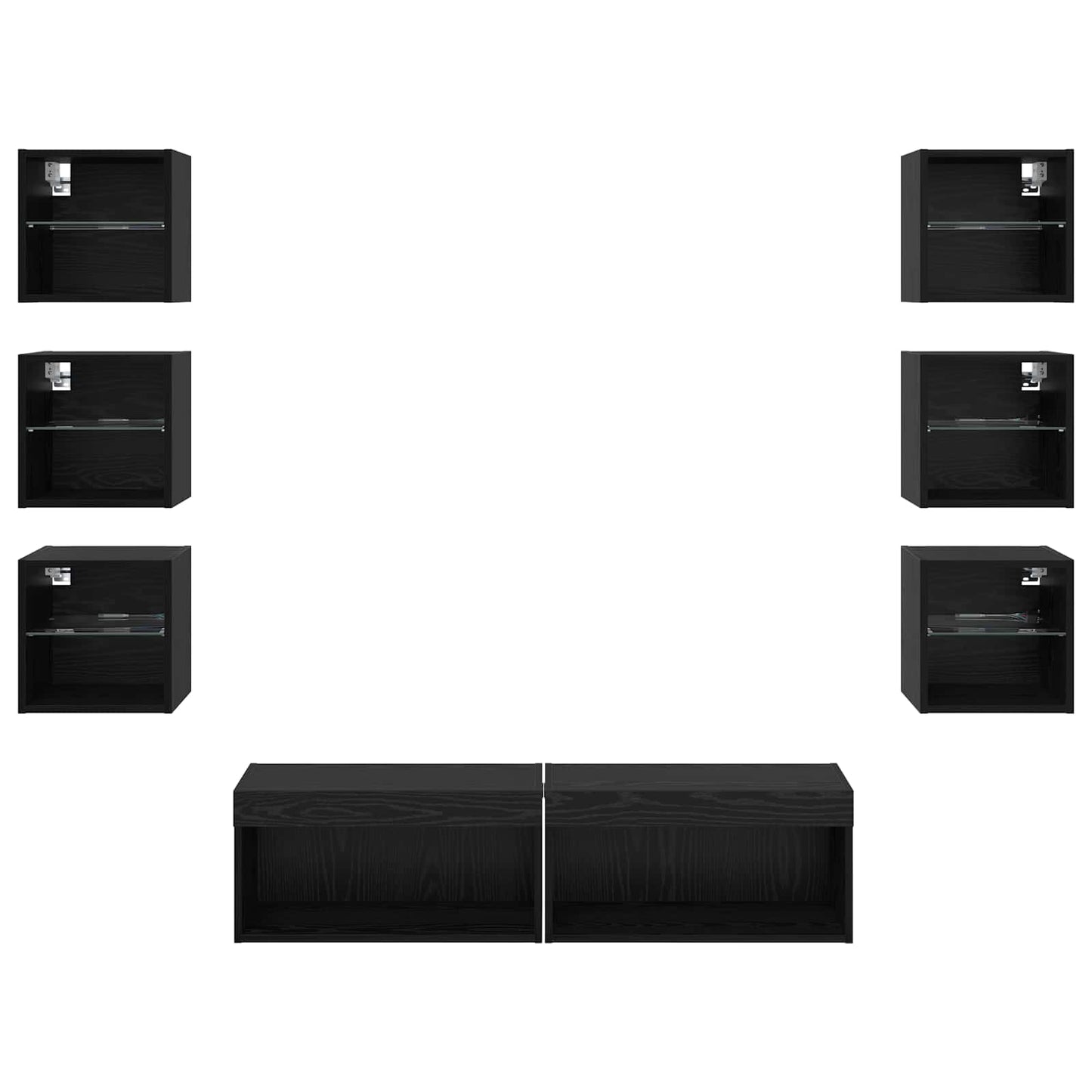 vidaXL Meuble TV avec bandes LED 8 pcs Noir finition chêne Verre