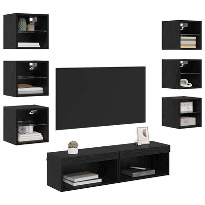 vidaXL Meuble TV avec bandes LED 8 pcs Noir finition chêne Verre