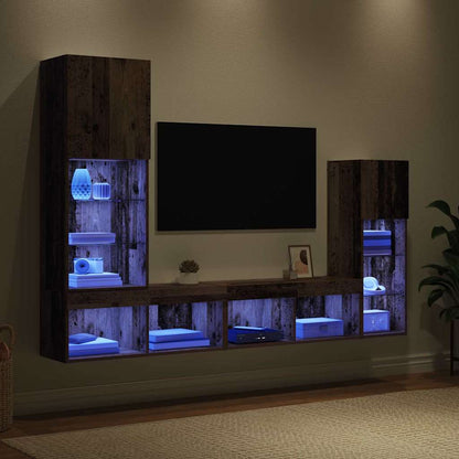 vidaXL Meubles TV avec lumières LED 4 pcs Bois de récupération Bois d'ingénierie
