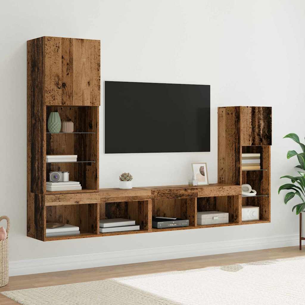 vidaXL Meubles TV avec lumières LED 4 pcs Bois de récupération Bois d'ingénierie