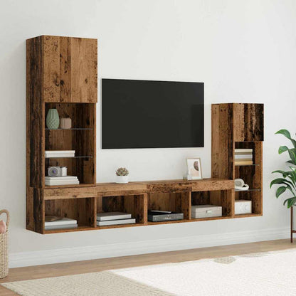 vidaXL Meubles TV avec lumières LED 4 pcs Bois de récupération Bois d'ingénierie