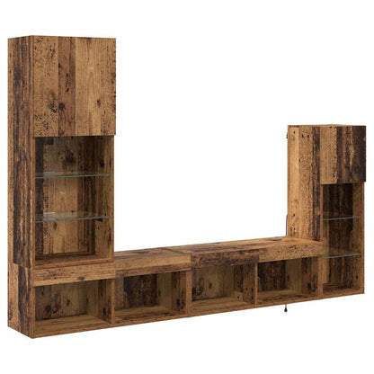 vidaXL Meubles TV avec lumières LED 4 pcs Bois de récupération Bois d'ingénierie