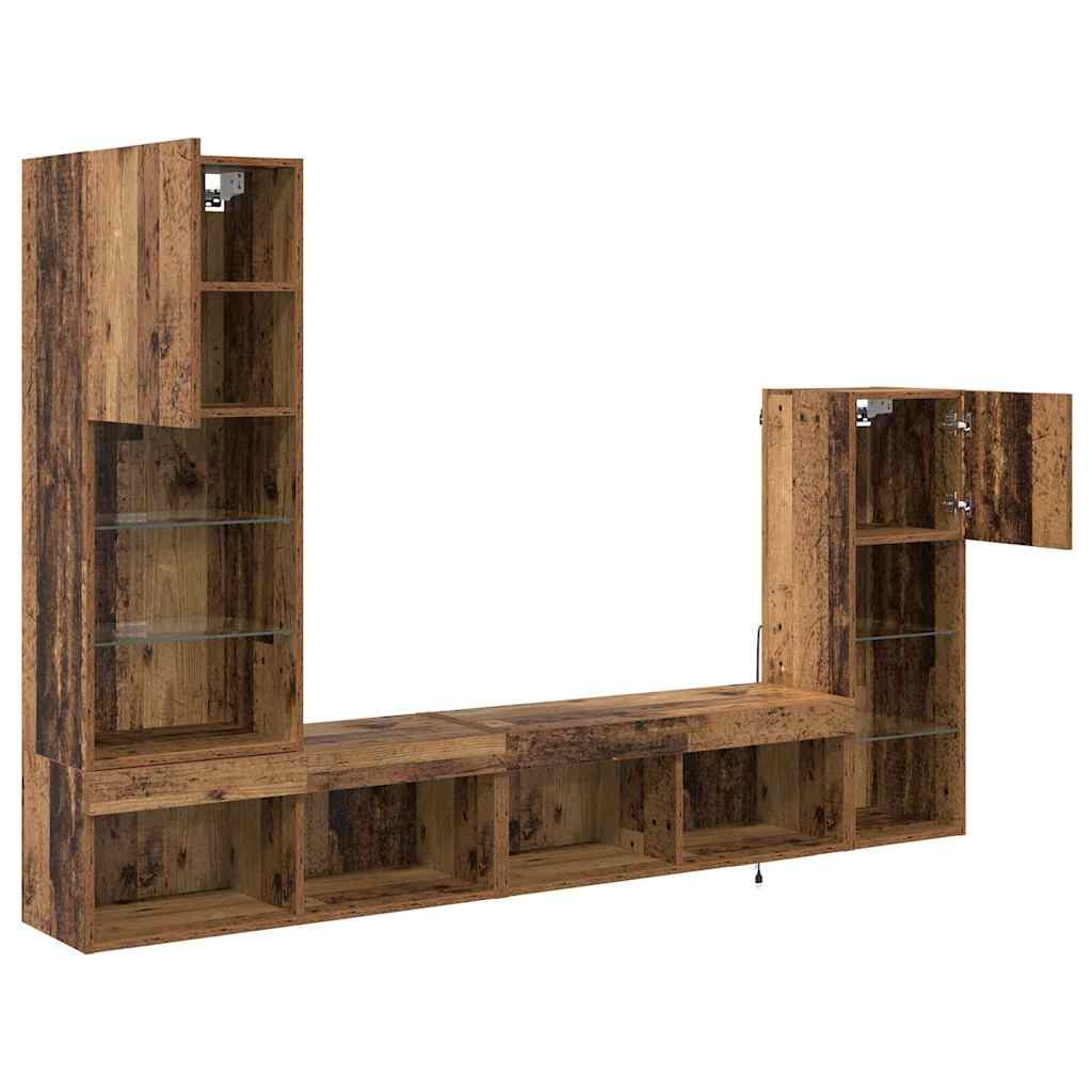 vidaXL Meubles TV avec lumières LED 4 pcs Bois de récupération Bois d'ingénierie