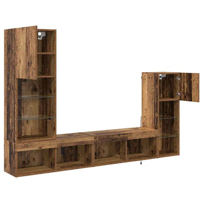 vidaXL Meubles TV avec lumières LED 4 pcs Bois de récupération Bois d'ingénierie