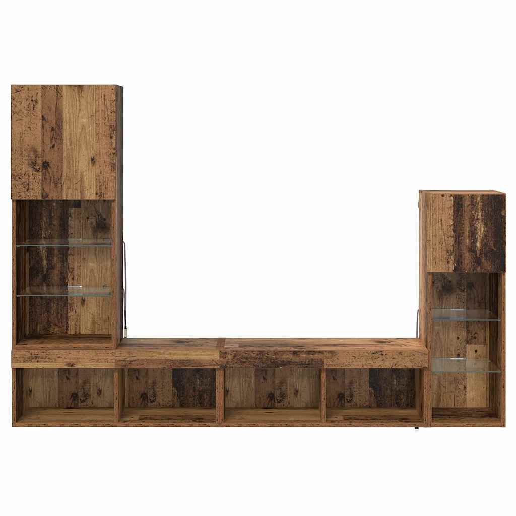 vidaXL Meubles TV avec lumières LED 4 pcs Bois de récupération Bois d'ingénierie