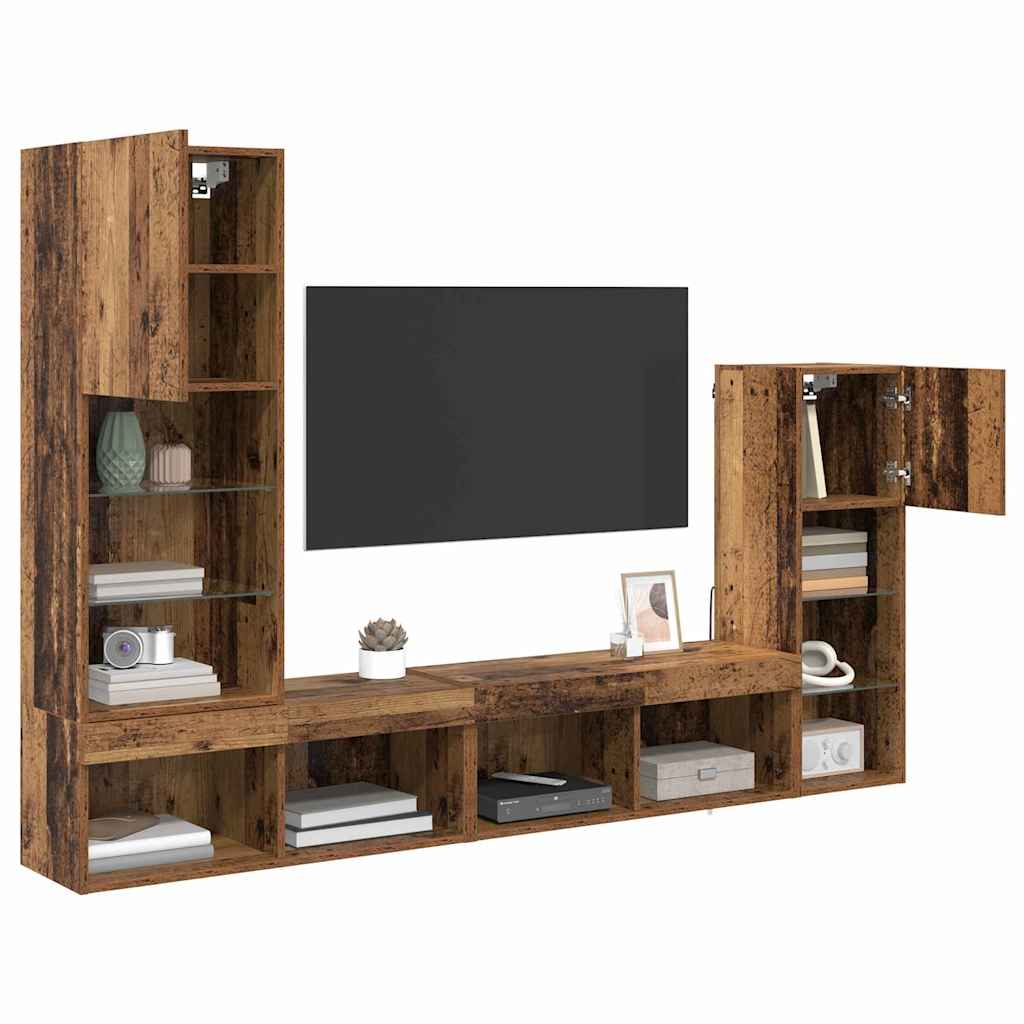 vidaXL Meubles TV avec lumières LED 4 pcs Bois de récupération Bois d'ingénierie