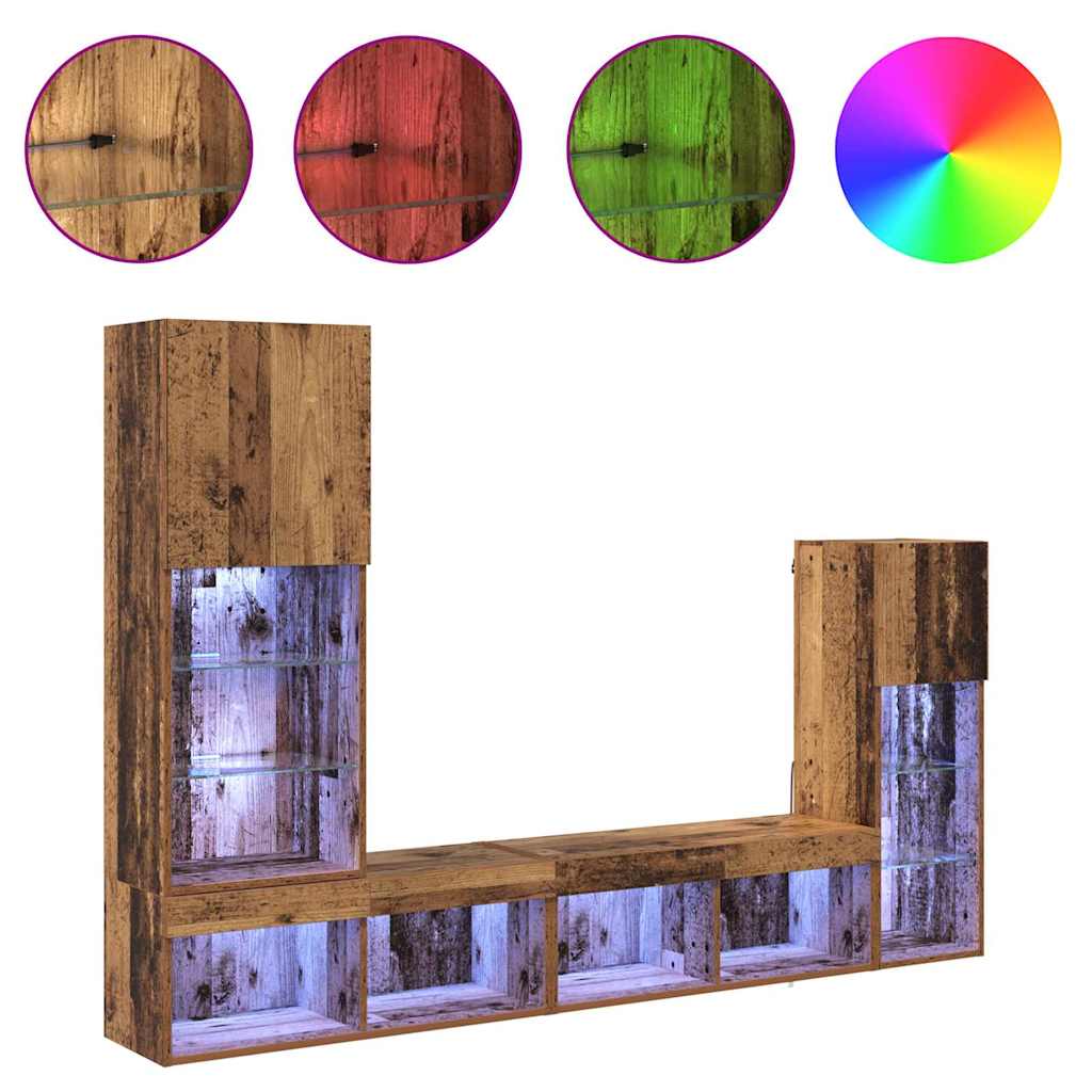 vidaXL Meubles TV avec lumières LED 4 pcs Bois de récupération Bois d'ingénierie