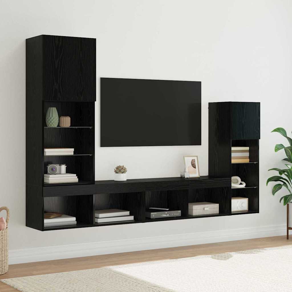 vidaXL TV-Wandgeräte 4 pcs Schwarz Eichen-Optik Holzwerkstoff