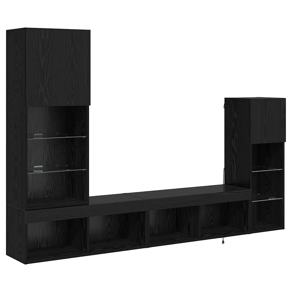 vidaXL TV-Wandgeräte 4 pcs Schwarz Eichen-Optik Holzwerkstoff