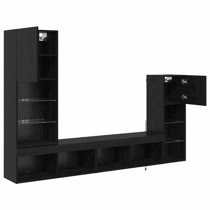 vidaXL TV-Wandgeräte 4 pcs Schwarz Eichen-Optik Holzwerkstoff