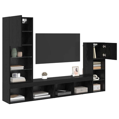 vidaXL TV-Wandgeräte 4 pcs Schwarz Eichen-Optik Holzwerkstoff