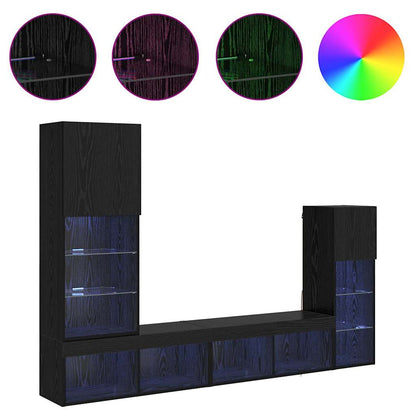 vidaXL TV-Wandgeräte 4 pcs Schwarz Eichen-Optik Holzwerkstoff