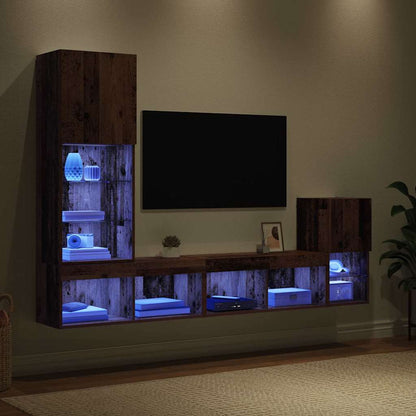 Meubles TV muraux vidaXL avec bandes lumineuses LED en bois de récupération, bois d'ingénierie