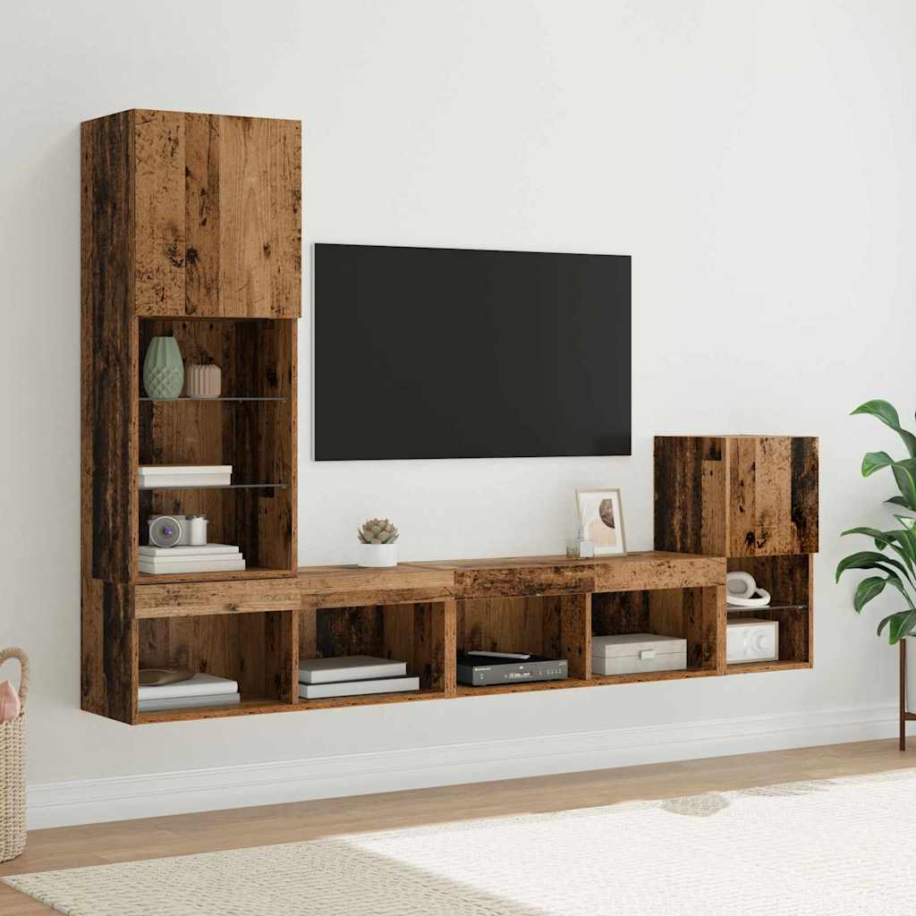 Meubles TV muraux vidaXL avec bandes lumineuses LED en bois de récupération, bois d'ingénierie