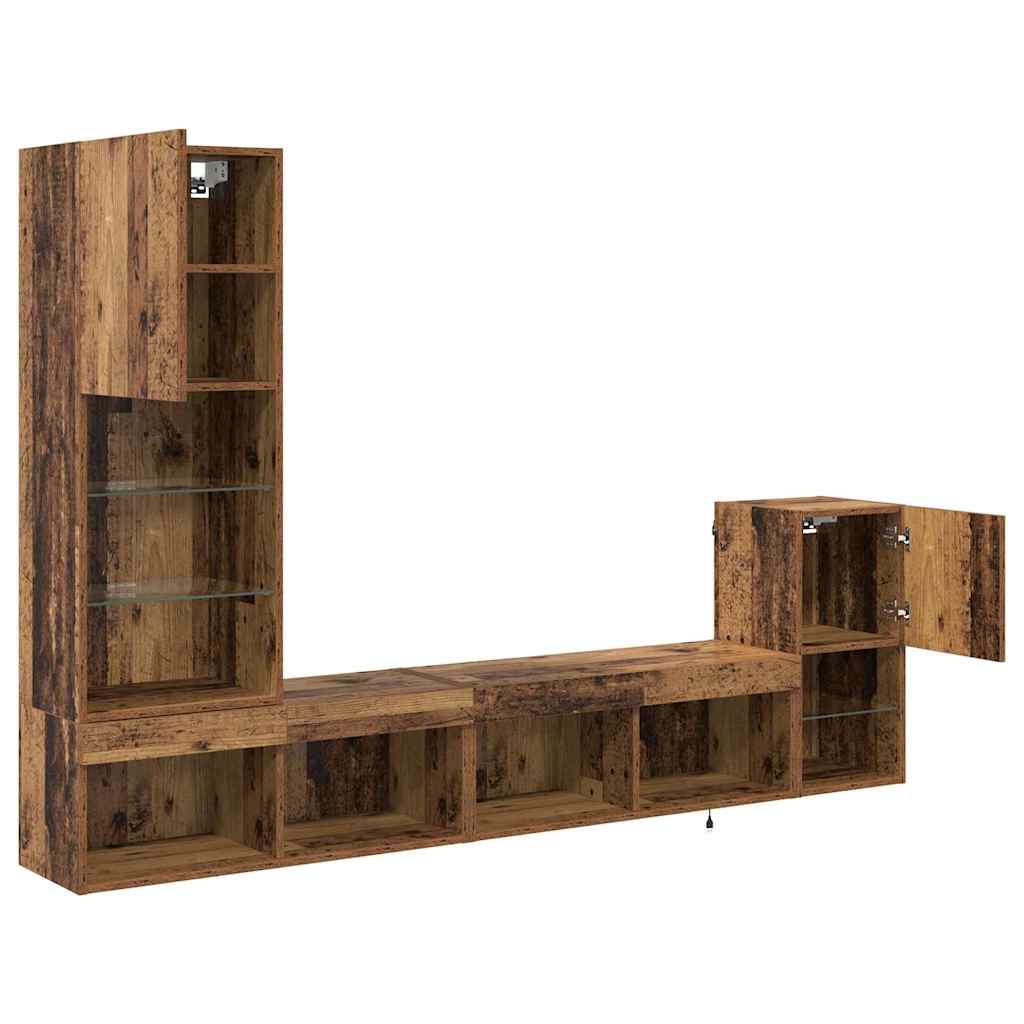 Meubles TV muraux vidaXL avec bandes lumineuses LED en bois de récupération, bois d'ingénierie