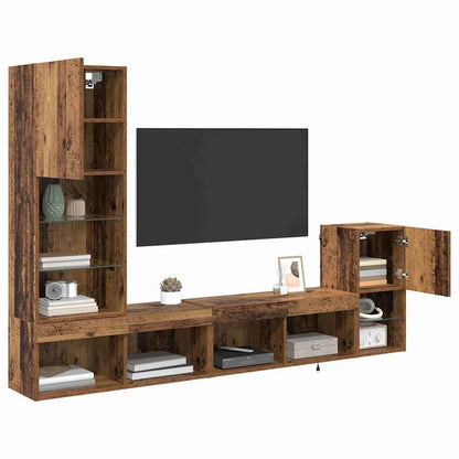 Meubles TV muraux vidaXL avec bandes lumineuses LED en bois de récupération, bois d'ingénierie
