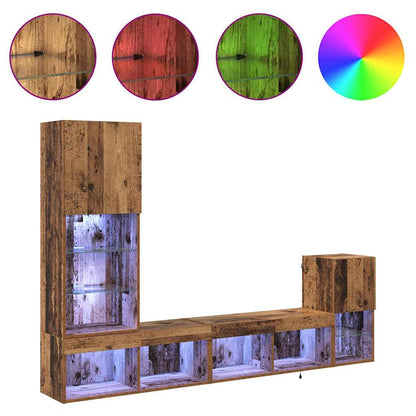 Meubles TV muraux vidaXL avec bandes lumineuses LED en bois de récupération, bois d'ingénierie