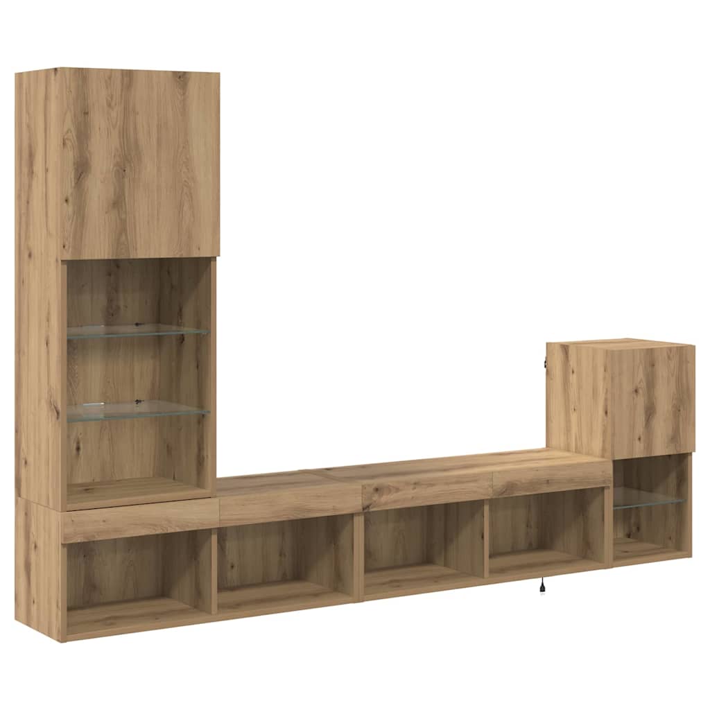 TV-Wandgeräte mit LED-Lichtleisten Artisan-Eiche Holzwerkstoff