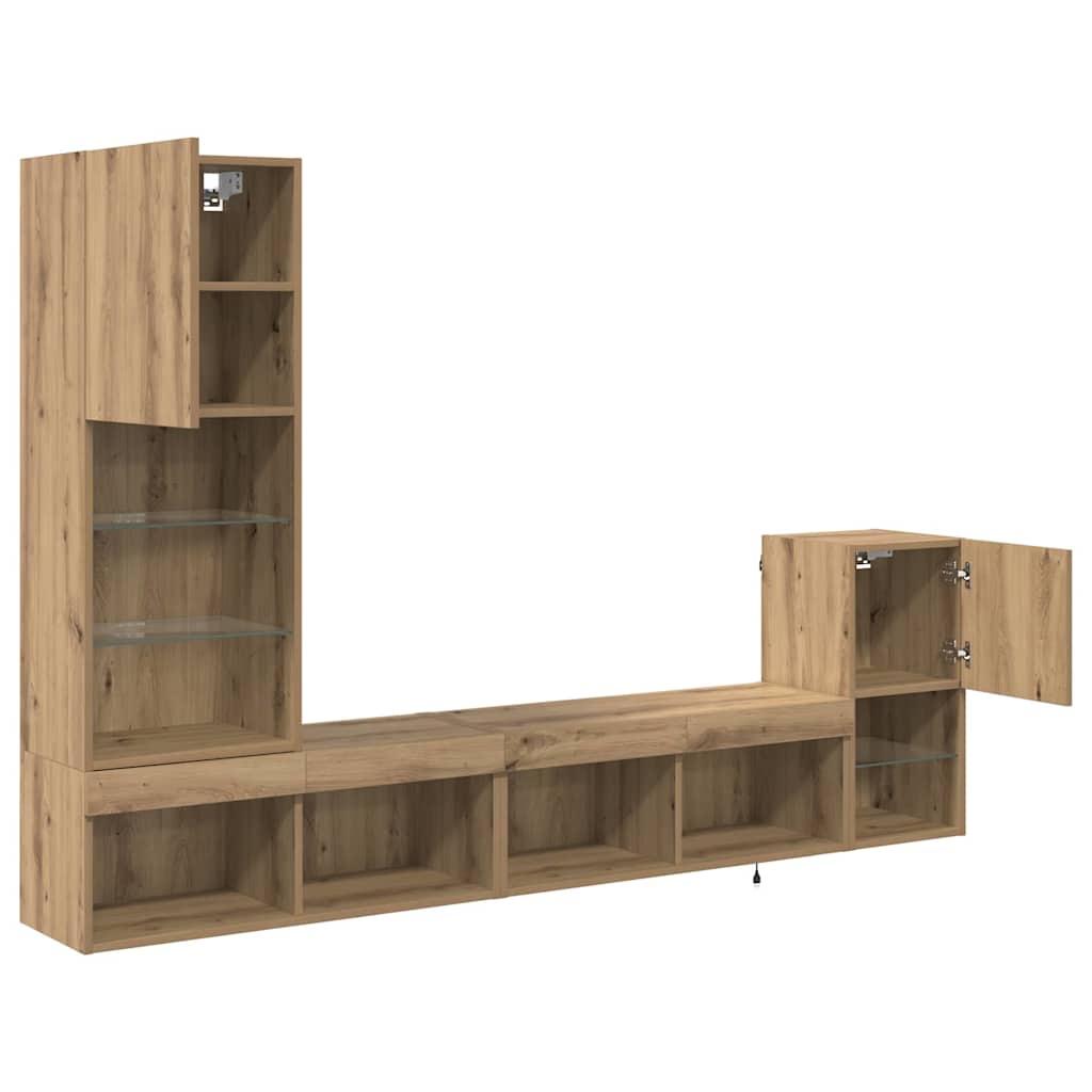 TV-Wandgeräte mit LED-Lichtleisten Artisan-Eiche Holzwerkstoff