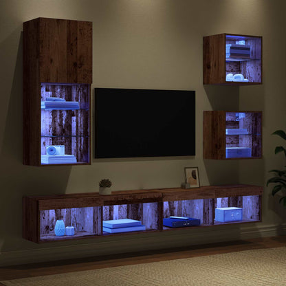 vidaXL TV Wand Einheiten mit LED 5 pcs Altholz Holzwerkstoff