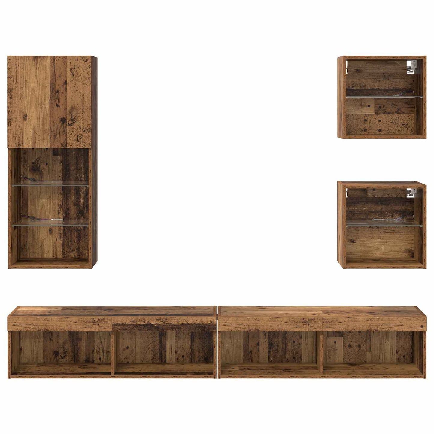 vidaXL TV Wand Einheiten mit LED 5 pcs Altholz Holzwerkstoff