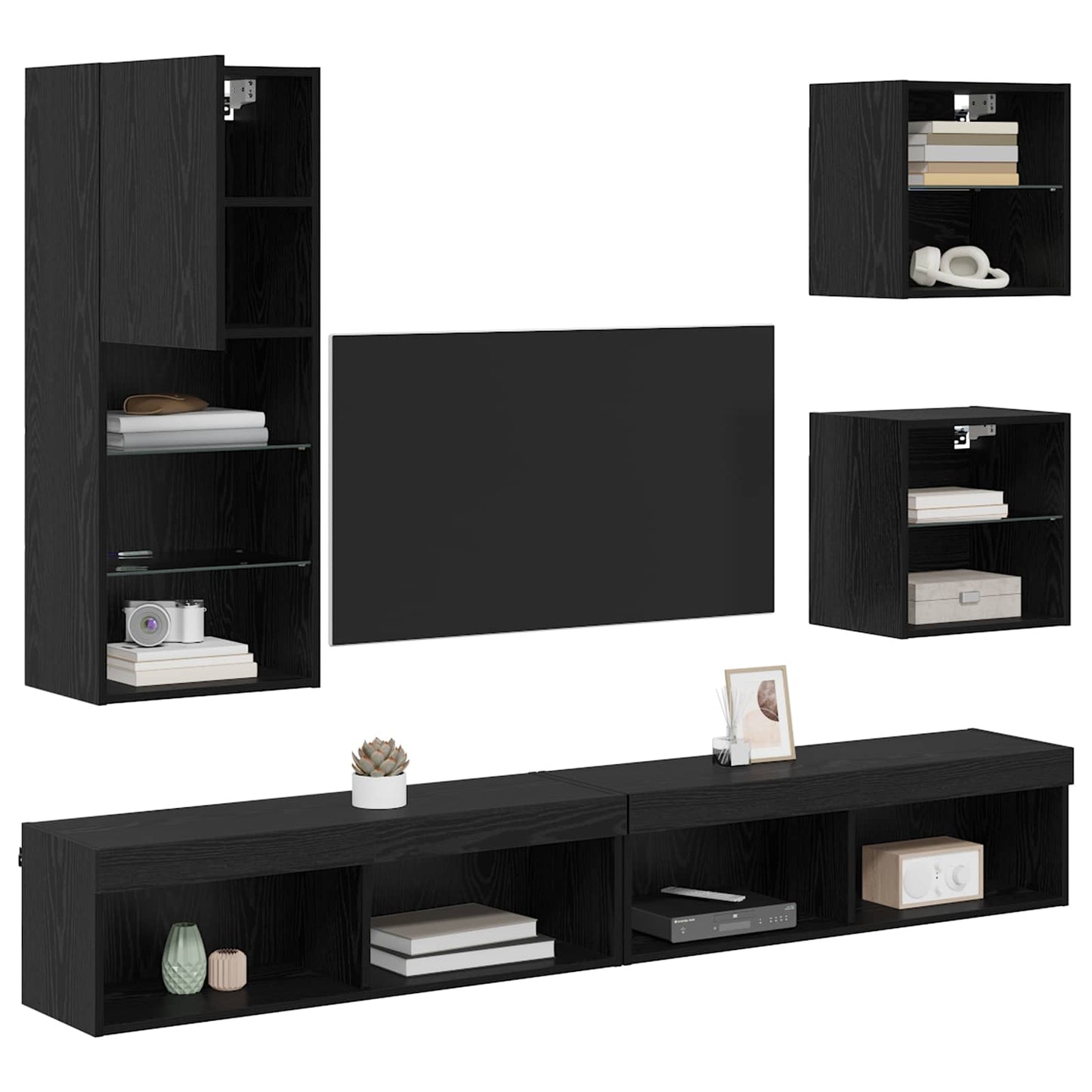 vidaXL TV Wand Einheiten mit LED 5 pcs Schwarz Eichen-Optik