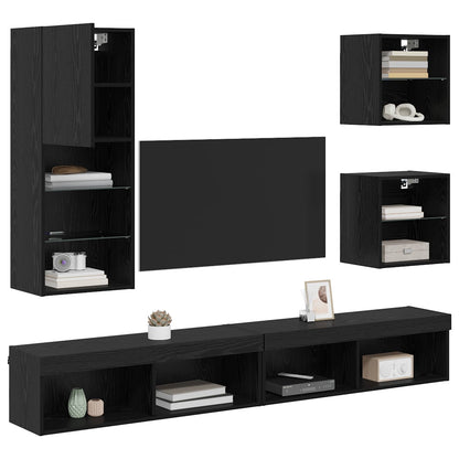vidaXL TV Wand Einheiten mit LED 5 pcs Schwarz Eichen-Optik