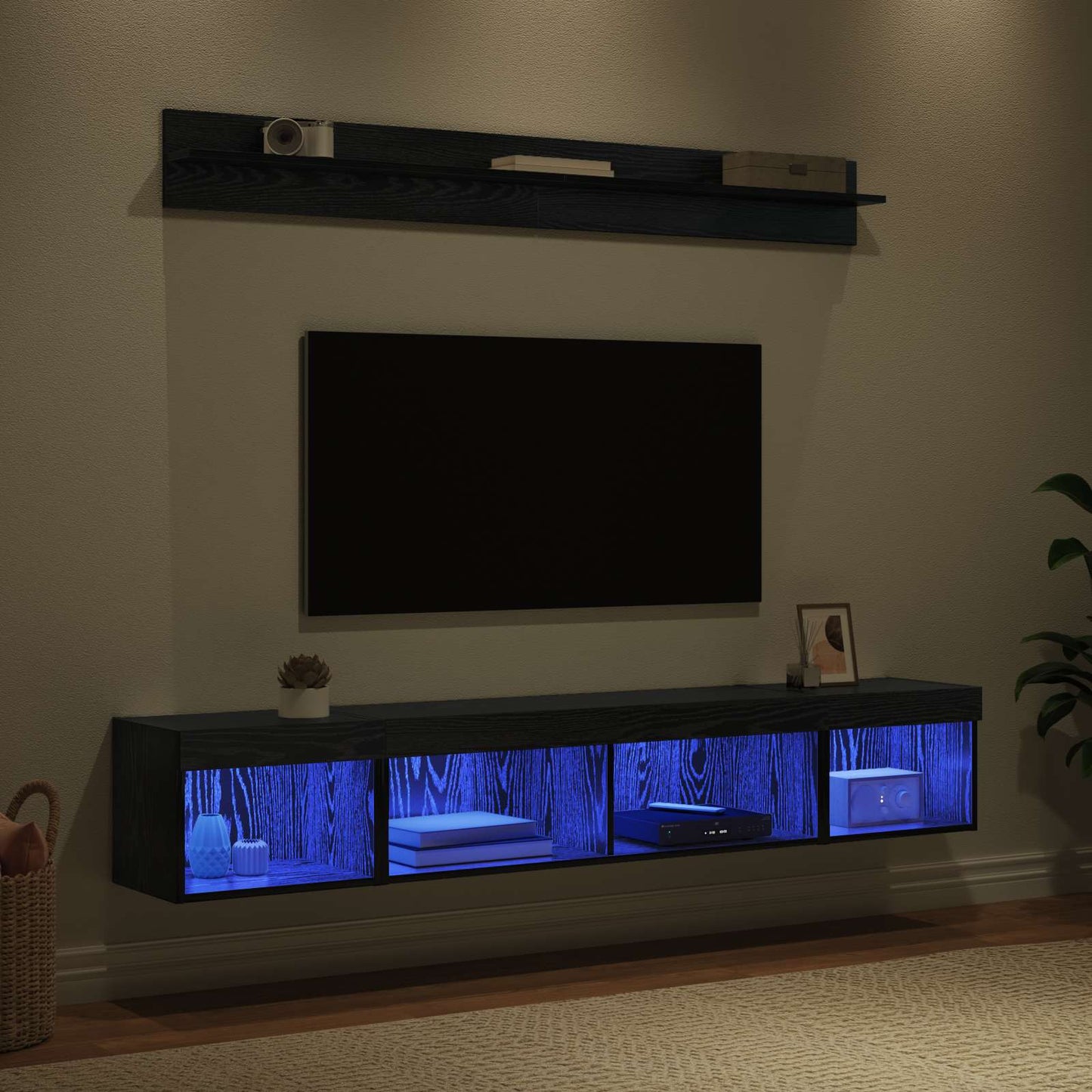 vidaXL Ensemble d'étagères murales pour TV 5 pcs Noir Aspect Chêne Bois d'ingénierie