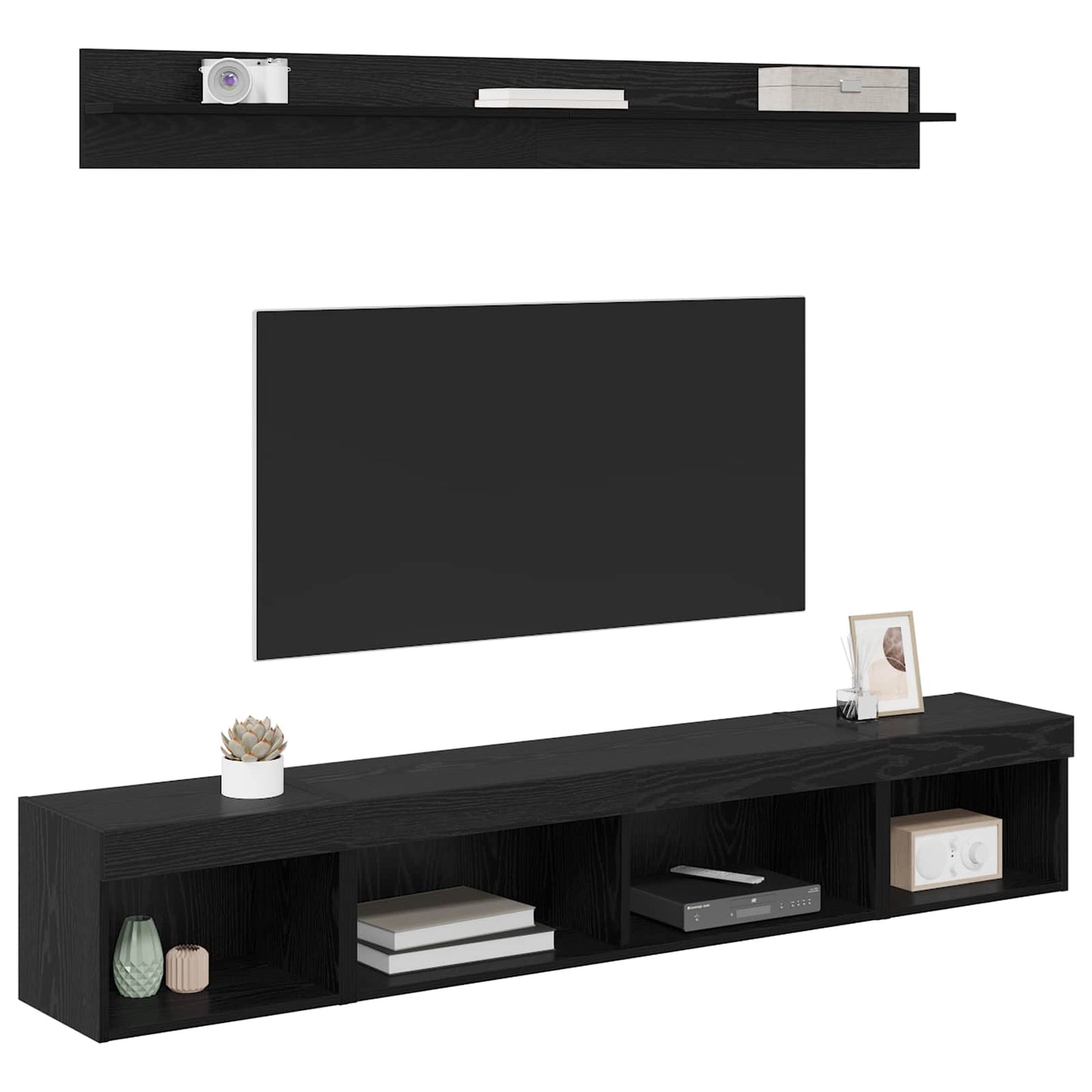 vidaXL Ensemble d'étagères murales pour TV 5 pcs Noir Aspect Chêne Bois d'ingénierie